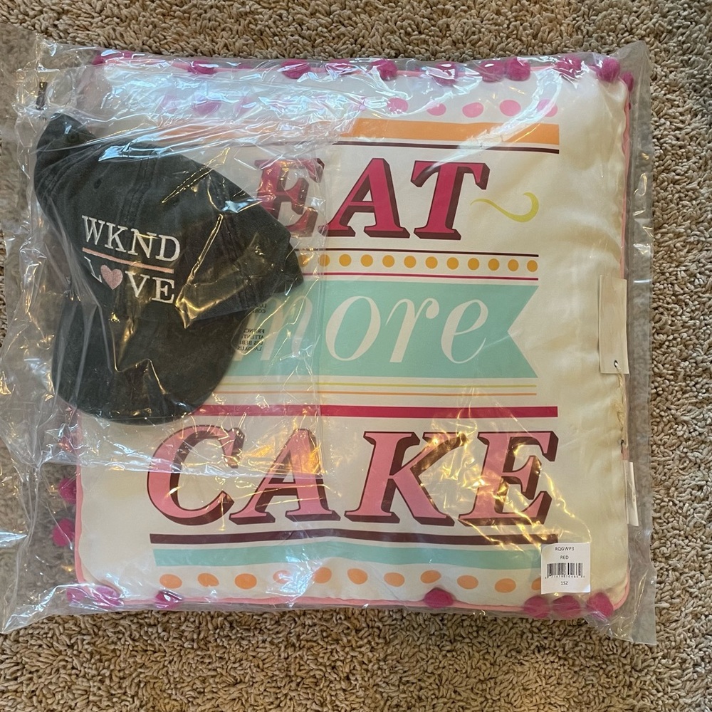 PJ Salvage Home: “Eat More Cake” Decorative Pillow 18" x 18" Bonus WKND LOVE